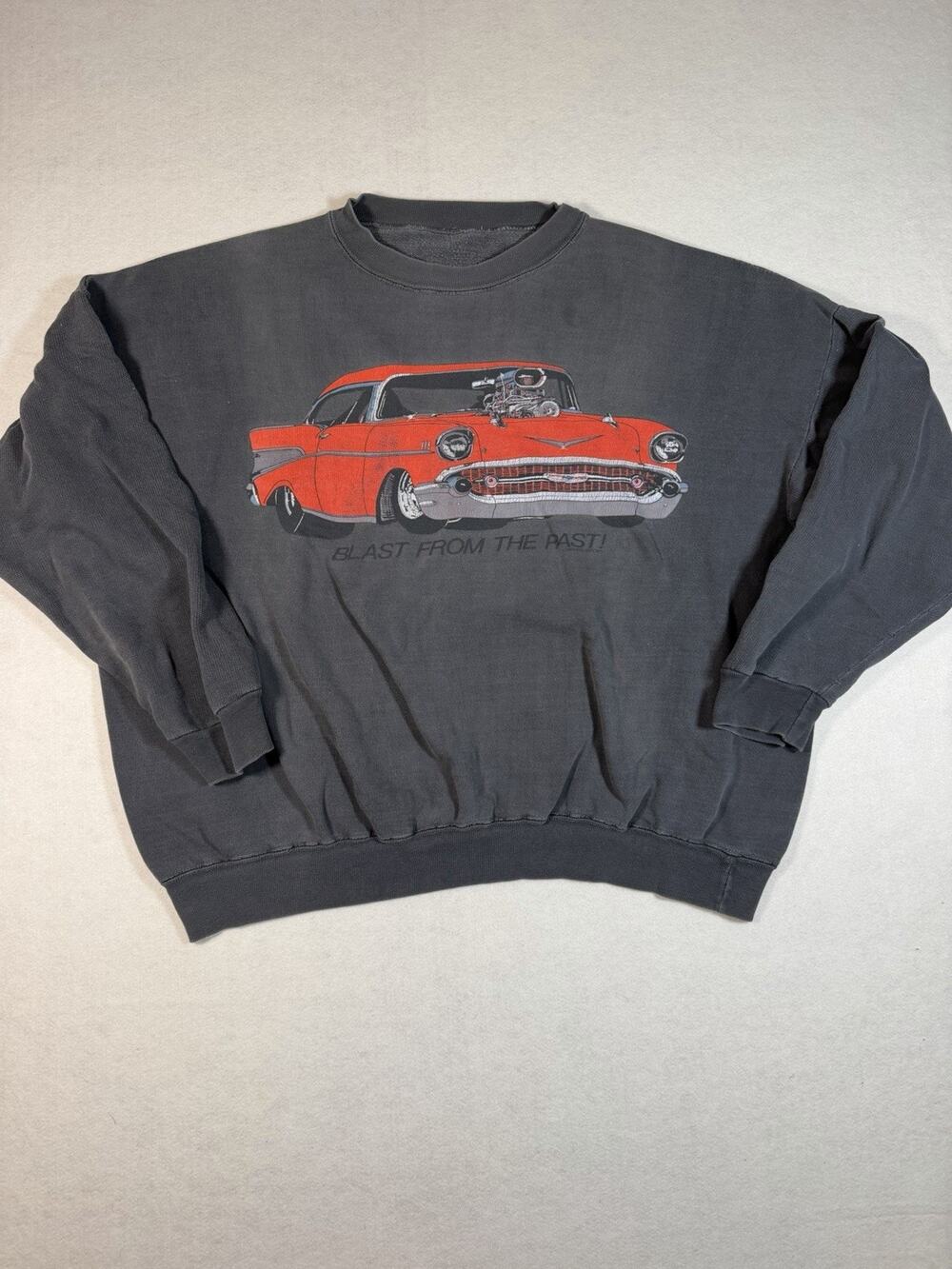 Vintage 90s Hot Rod Sweatshirt Mens 2XL Blast From The Past Chevy 57 Faded